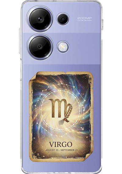 Redmi Note 13 Pro 4g İle Uyumlu Burç Kartları Başak Tasarımlı Şeffaf Silikon Kılıf Şeffaf