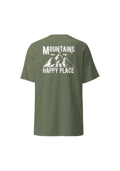 Wildstyle Mountains Are My Happy Place Dağcı Doğa Kamp Baskılı Unisex Pamuklu Tişört Haki