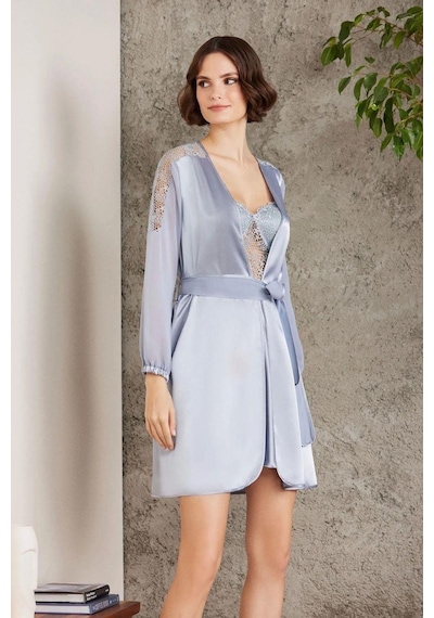 Pierre Cardin Saten Gecelik Sabahlık Pijama Takım Şort Takım 6'lı Gelin Çeyiz Seti Mist 6005 001