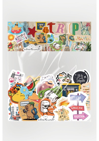 Tatil Ve Seyahat Temalı Sticker Paketi 30 Parça Su Geçirmez Travel Valiz Laptop Termos Telefon Etiket Seti Diğer