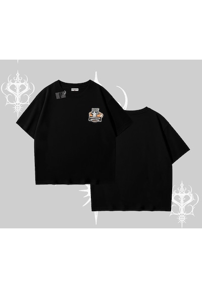Tarzsokak Need Coffee Right Meow Yazılı Kedi Baskılı Oversize Tshirt Siyah