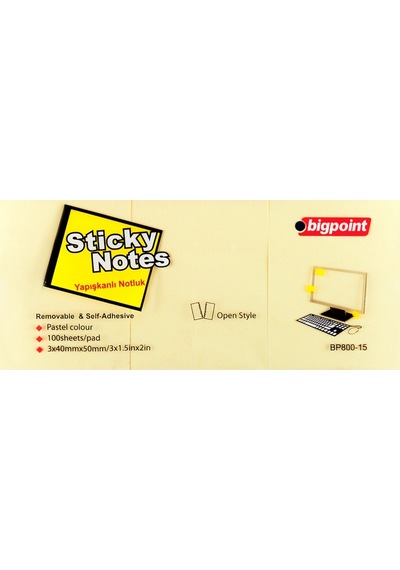 Bigpoint Yapışkanlı Not Kağıdı 3 Lü 40x50 Sarı Bp800-15