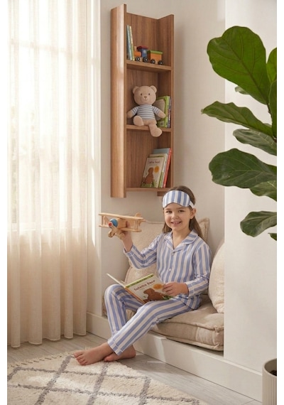 Ahengim Kız-erkek Çocuk Çizgili Kalpli Puantiyeli Desenli Pamuklu Pijama Takımı Göz Bantlı 3 Lü Set Ak2610 Bebe Mavi