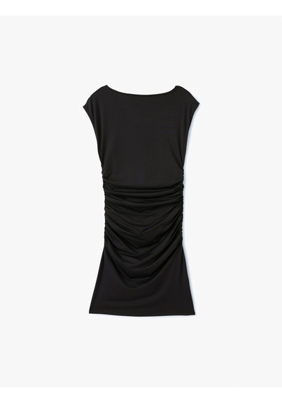 Koton Kap Kol Drapeli Kayık Yaka Slim Fit Mini Elbise Siyah 5sal80048ık Siyah
