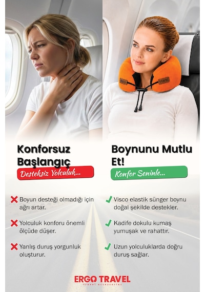 Viscofoam Cosy Ortopedik Seyahat Yastığı Visco Boyun Destekli Seyahat Yastığı - Turuncu | Ergo Travel