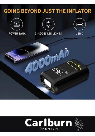 Premium Kablosuz Oto Araç Mini 4000mah Powerbank 150 Psı Işıklı Aydınlatmalı Oto Hava Kompresörü