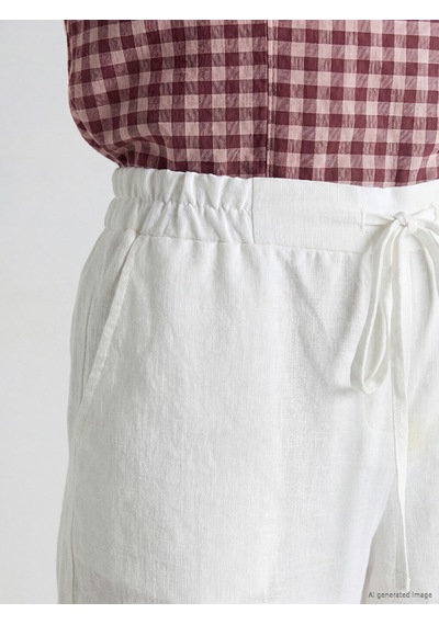 Lcw Everyday Beyaz Beli Lastikli Kadın %100 Keten Pantolon