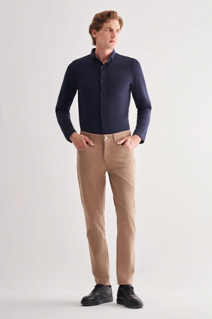 İmza Bej Casual Slim Fit 5 Cep Düz Paça Pantolon 1003255321 Bej