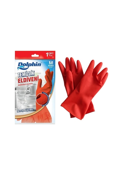 Dolphin Lateks Bulaşık Temizlik Eldiveni Kırmızı M 8-8.5 10'lu