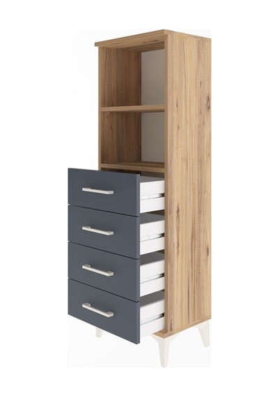 Arges Dolap 2 Raflı 4 Çekmeceli 44x30x134 Çam-antrasit Atlas Çam