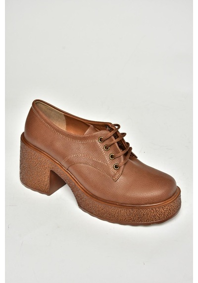 Fox Shoes T996154009 Taba Kalın Topuklu Bağcıklı Kadın Ayakkabı Taba