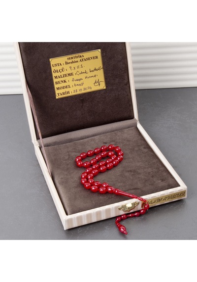 Katalin Çubuk Beyzi Kesim 9x11.5mm Tesbih -fuşya Kırmızı -ibrahim Atasever Usta İşi Kırmızı