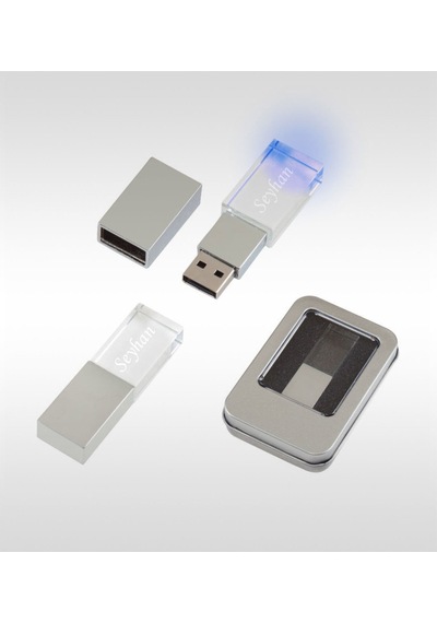 Kişiye Özel F-139-32 Kristal Usb Bellek 32 Gb Mavi Işıklı