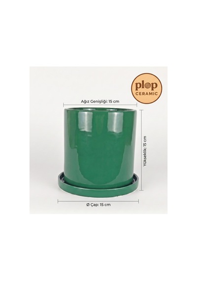 Romeo Seramik Saksı Parlak Yeşil Jade Green Tabaklı Çap:15cm Yük:15cm