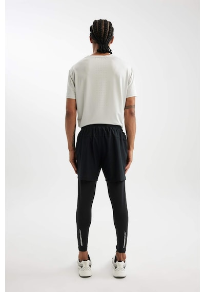 Defacto Slim Fit Dar Kesim Sporcu Uzun Taytlı Dokuma Şort A9124AX23AU Siyah