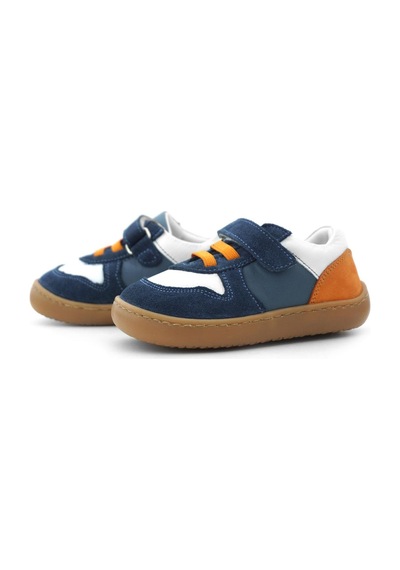 Rakerplus Bob Hakiki Deri Lacivert Beyaz Barefoot Cırtlı Lastikli Bebek Sneaker Ayakkabı Lacivert