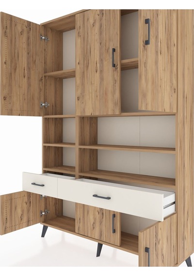 Arges Dolap 8 Raflı 2 Çekmeceli 6 Kapaklı 132x30x195 Çam-çam/... Çam