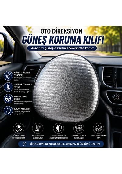 Tr Araç Direksiyonu Güneş Ve Isı Uv Koruma Kılıfı Katlanabilir Reflektif Tasarım 2 Adet Al5674