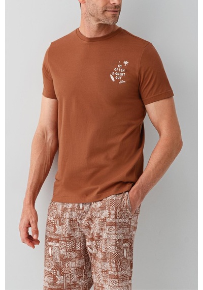 Arnetta Premium Erkek Cool Summer Rahat Kalıp %100 Pamuk Kısa Kollu Şortlu Aile Pijama Takım Kiremit