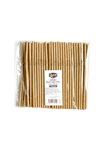 Roll-up Doğaya Dönüş Ekolojik Doğal Körüklü Kraft Kağıt Pipet 6 MM 5 x 100'lü 19.5 CM