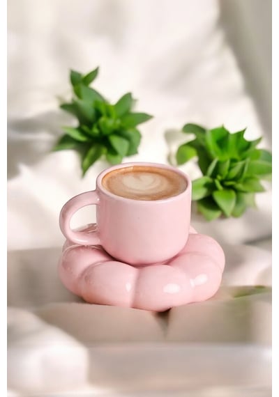Mithra Life 95 Ml Papatya Şekilli Seramik Pembe Türk Kahvesi Fincan Takımı Mıt1158 Pembe