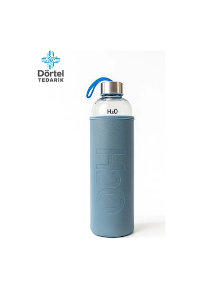 H2o Deri Kılıflı Cam Matara 500 Ml Mavi