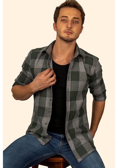 Damalı Yeşil Slimfit Oduncu Erkek Gömlek Yeşil