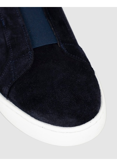 Cabani Hakiki Deri Lacivert Süet Bağcıksız Erkek Sneaker Ayakkabı