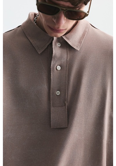 Vamos Relax Fit Polo Yaka Sweatshirt Koyu Vizon