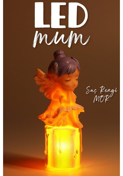 Led Mum Kanatlı Melek Tip Dumansız Pilli Alevli Dekoratif Yapay Mum Işıldak Mor 1037-7 Çok Renkli
