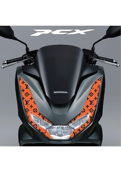 Honda Pcx Ön Far Kaşı Lv Tasarımı Şeffaf Sticker Turuncu