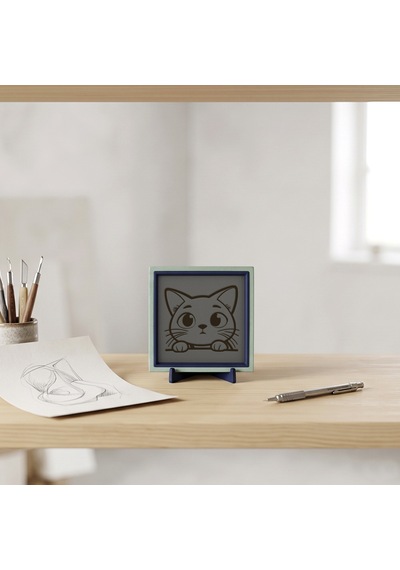 Kedi Yüzü Detaylı Modern Dekoratif Obje, Ev Ve Ofise Estetik Ve Neşe Veren Masaüstü Aksesuar 10x10cm