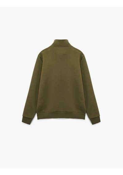 Koton Baskılı Yarım Fermuarlı Şardonlu Uzun Kollu Dik Yaka Sweatshirt Haki 6wam70149mk Haki