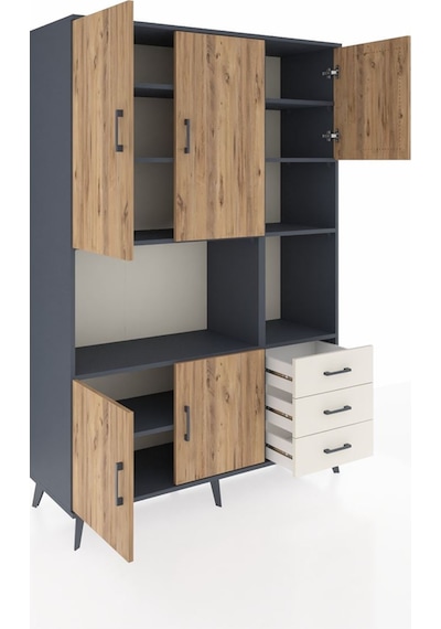 Hyperion Dolap 9 Raflı 3 Çekmeceli 5 Kapaklı 132x44x195 Antra... Antrasit