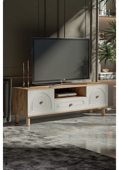 Bohem Tv Ünitesi 150 Cm Çizgili Kapak Kısa Kahverengi