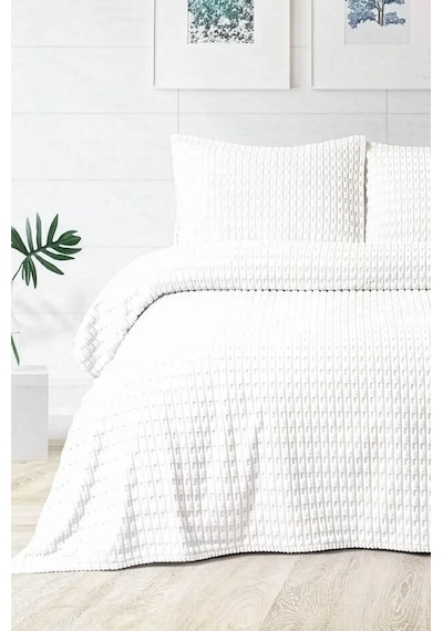 Merinos Modern Line Twist 3 Parça Çift Kişilik Battaniye Seti - E Ekru