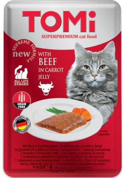 Tomi Sığır Etli ve Havuçlu Tahılsız Pouch Yetişkin Kedi Maması 100 G