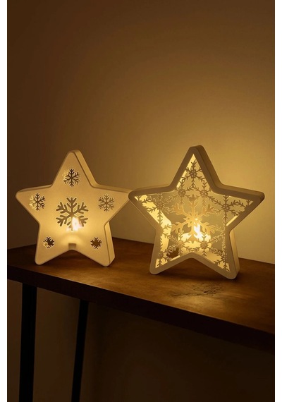 Yılbaşı Temalı Yıldız Dekor Seti 15 Cm Işıklı Led Mumlu Kar Tanesi - 2'li Set Noel Yıldızı Set - 799524671