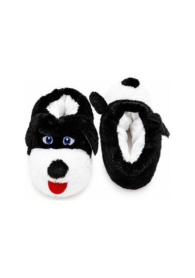 Modafocus Sevimli Köpek Figürlü Peluş Unisex Ev Pandufu - Sevgili Kombin - Siyah Siyah