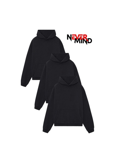 Nevermind 3'lü Düz Basic Kalın Kışlık Sweatshirt - Siyah Beyaz Duman Gri Ov Siyah
