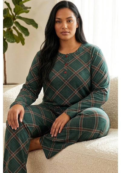 Siyah İnci Düğmeli Pamuklu Likralı Büyük Beden Battal Boy Örme Pijama Takım 26240941 Yeşil Siyah İnci Düğmeli Pamuklu Likralı Büyük Beden Battal Boy Örme Pijama Takım 26240941 Yeşil