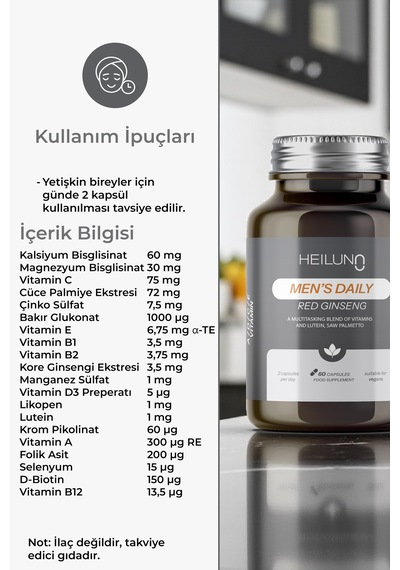 Men S Daily Multivitamin 60 Kapsül Red Ginseng, Likopen & Saw Palmetto İle Enerji Ve Güç Desteği