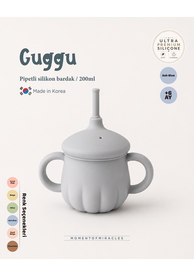 Tgm Baby Guggu Ultra Premium Silikon Pipetli Alıştırma Bardağı 200 Ml Açık Mavi