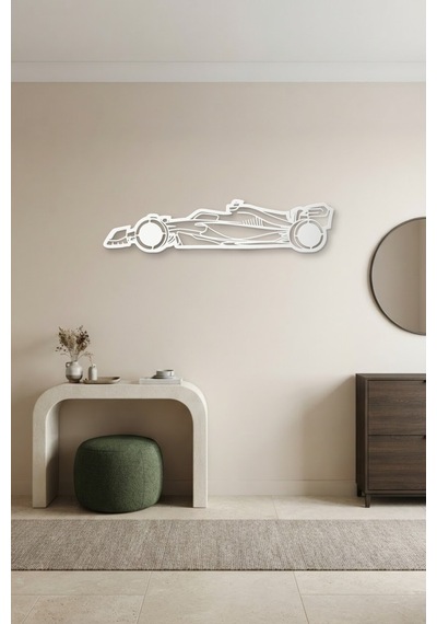 Formula Aracı Metal Duvar Tablosu - Duvar Sanatı - Duvar Dekoru - Beyaz