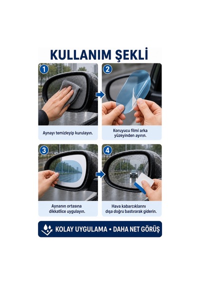 Şeffaf 2'li Oto Yan Ayna Yağmur Kaydırıcı Film Su Tutmaz Buğu Önleyici Görüş Koruyucusu
