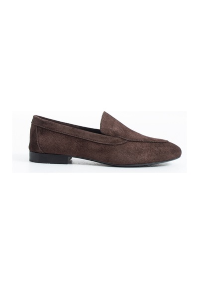 Duxal Shoes Oliver Hakiki Deri Yumuşak Tabanlı Kadın Süet Babet Loafer Acıkahve