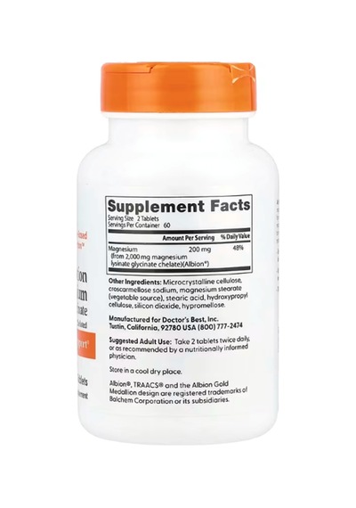 Doctor's Best, High Absorption Magnesium, 200 Mg, 120 Tablets