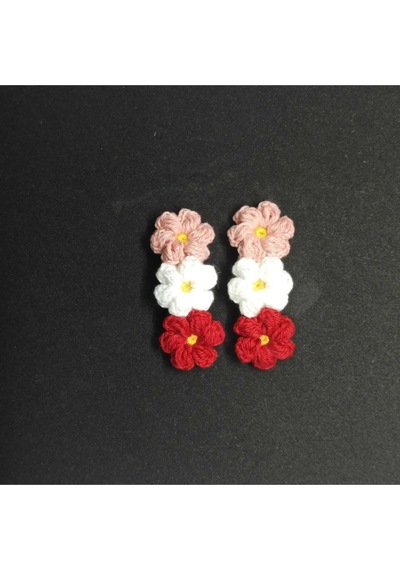 Üç Çiçek Şık Tasarım Amigurumi 2 Li Toka Seti Kırmızı Tek Ebat Çok Renkli
