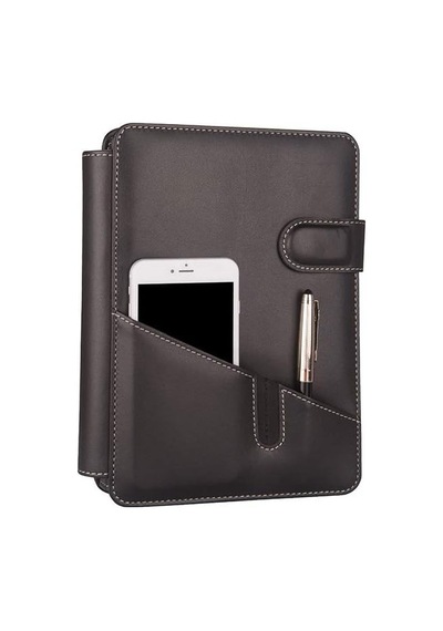 5281 Ajanda Tarihsiz Çizgili 17x24 Ajanda Defter 160 Yaprak Ivory Kağıt Suni Deri Telefon Kılıflı Hesap Makineli Organizer, Siyah Çok Renkli