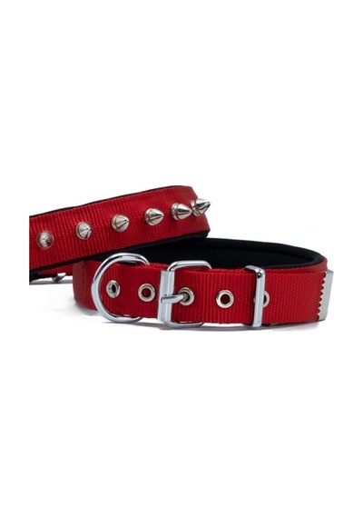 Doggie Konfor Dokuma Çivili Boyun Tasması Kırmızı 2.5 x 42-50 CM Kırmızı
